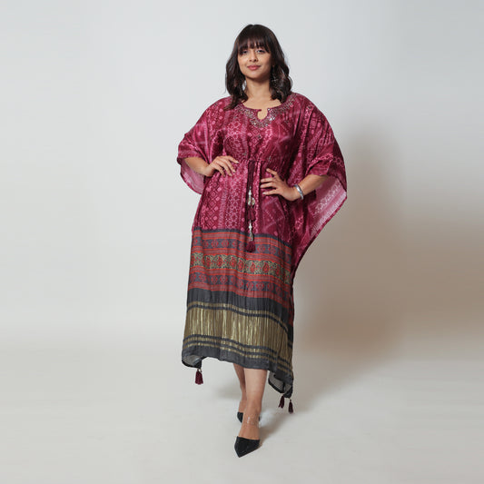 Wine Gaji Silk Kaftan - Effortlessly Chic