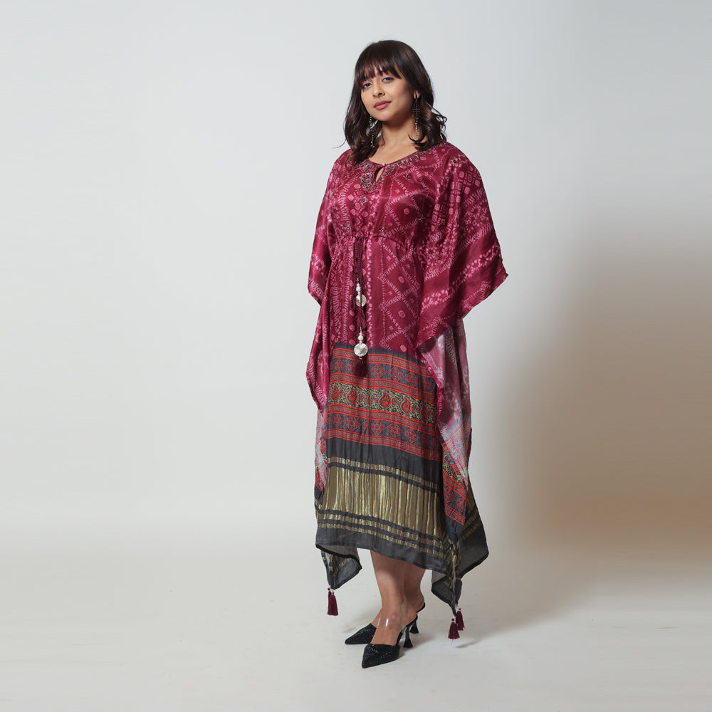 Wine Gaji Silk Kaftan - Effortlessly Chic