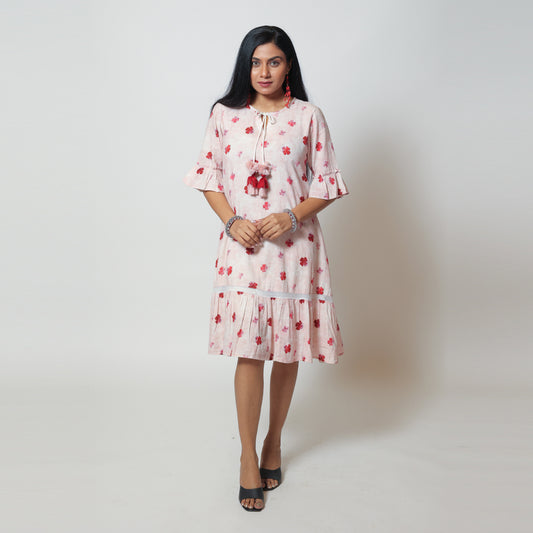 Pink Cotton Mul Midi Dress