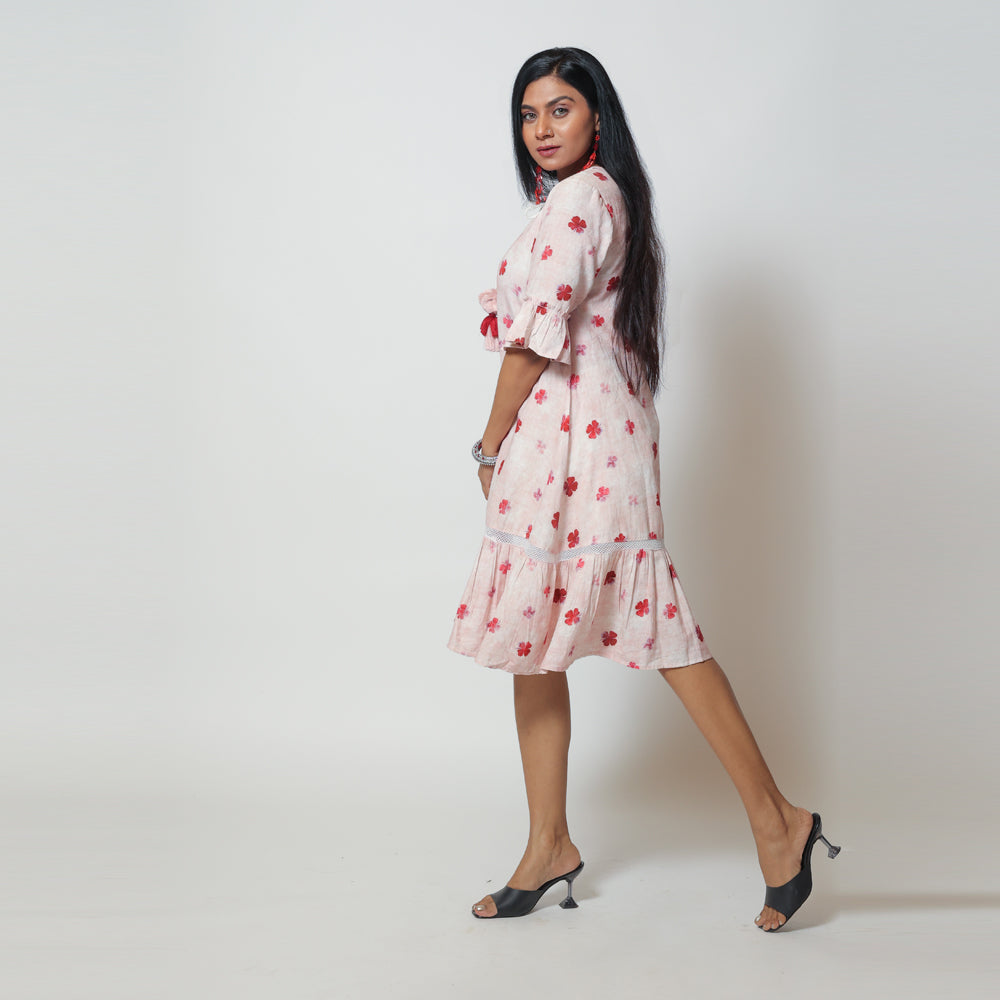 Pink Cotton Mul Midi Dress