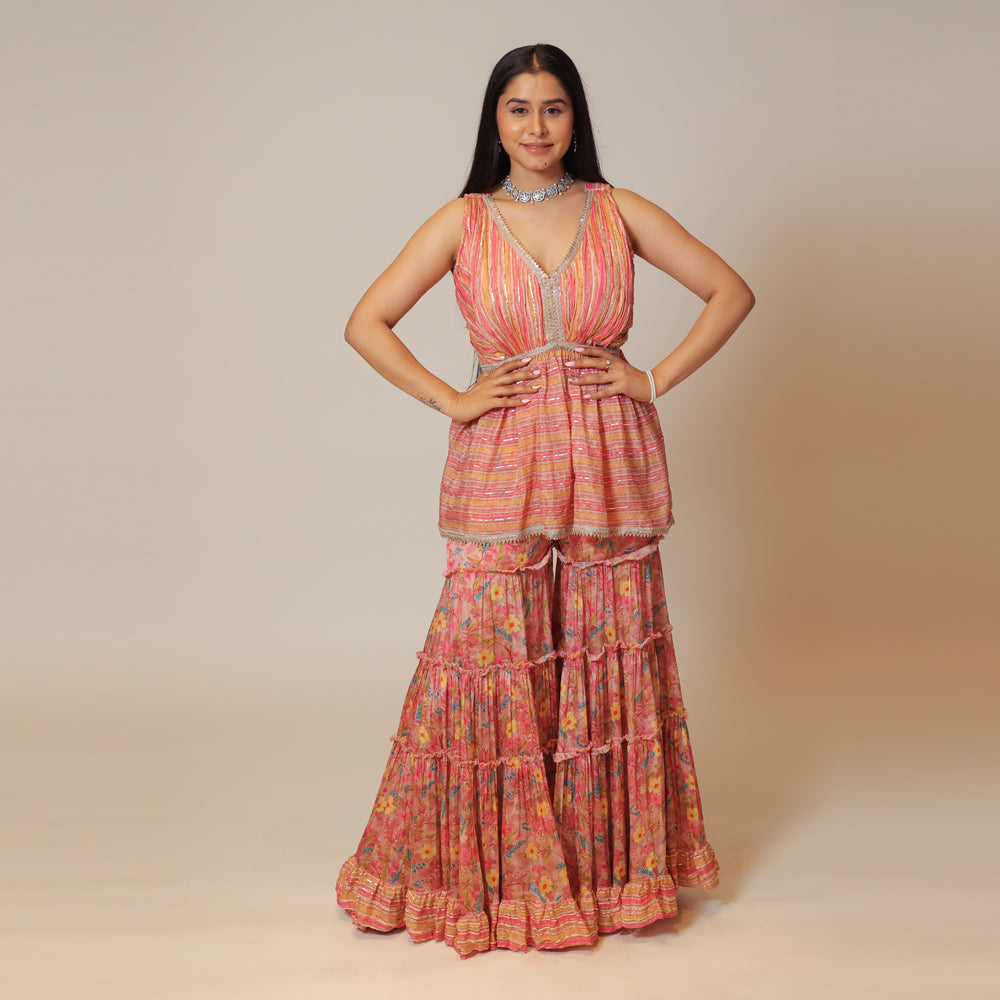 Rosy Pink Sharara Set with Short Cape