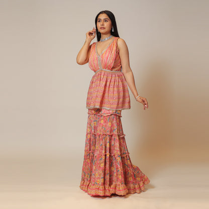 Rosy Pink Sharara Set with Short Cape