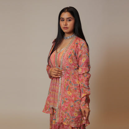 Rosy Pink Sharara Set with Short Cape