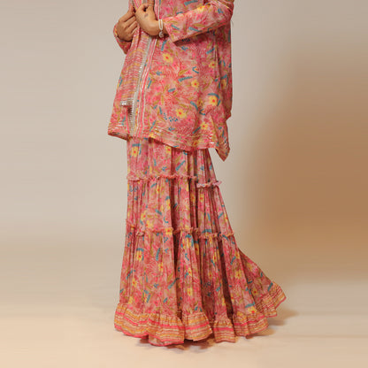 Rosy Pink Sharara Set with Short Cape