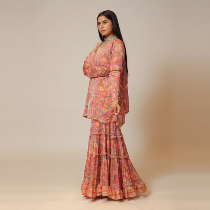 Rosy Pink Sharara Set with Short Cape