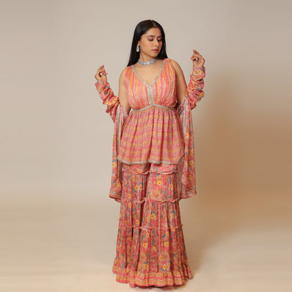 Rosy Pink Sharara Set with Short Cape