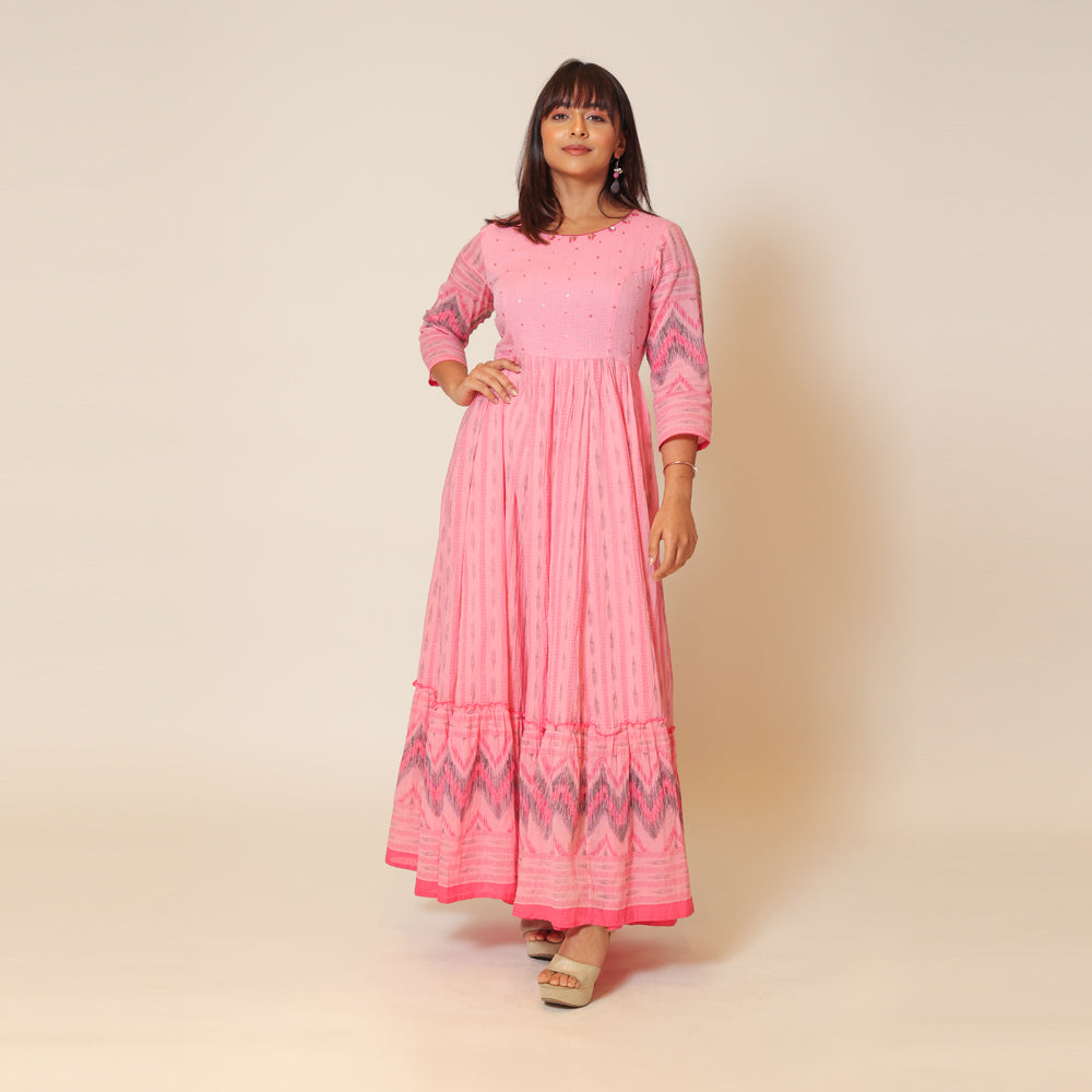 Blushing Pink Cotton Long Dress Gown