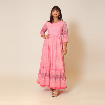 Blushing Pink Cotton Long Dress Gown