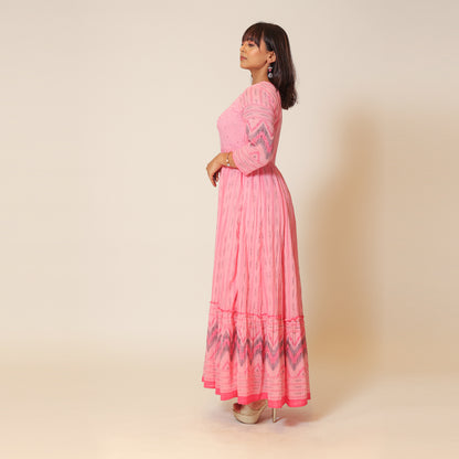 Blushing Pink Cotton Long Dress Gown