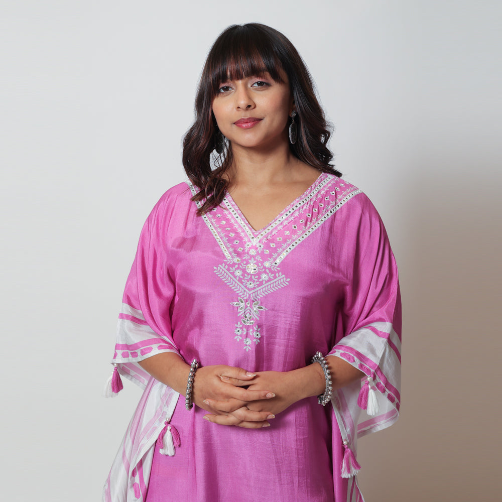 Pink Muzlin Kaftan - Feminine and Flattering