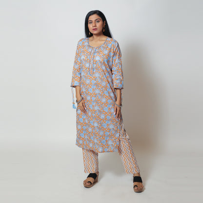 Rust Cotton Kurta Pant Set