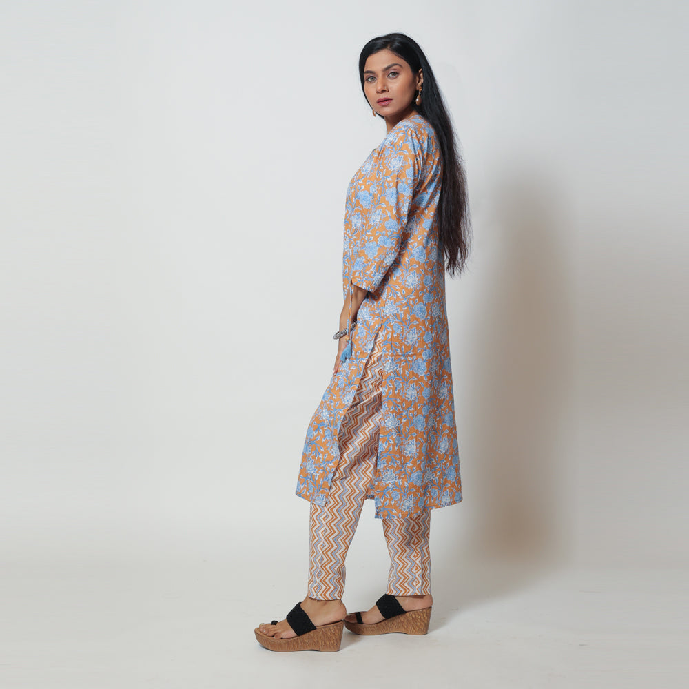 Rust Cotton Kurta Pant Set