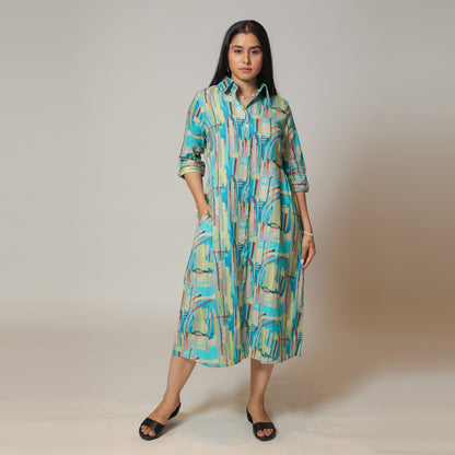 Firozi Breeze Cotton Linen Dress