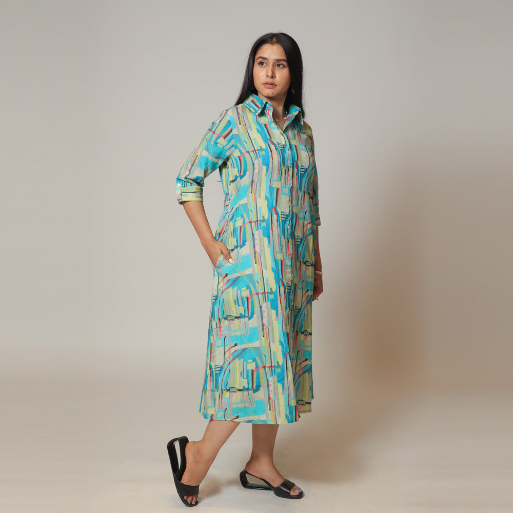 Firozi Breeze Cotton Linen Dress