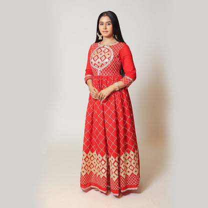 Ruby Red Cotton Long Dress Gown