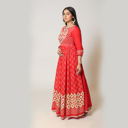 Ruby Red Cotton Long Dress Gown