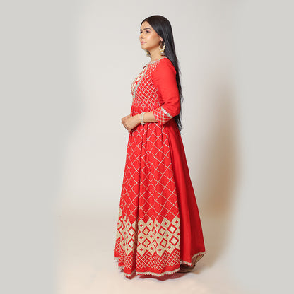 Ruby Red Cotton Long Dress Gown