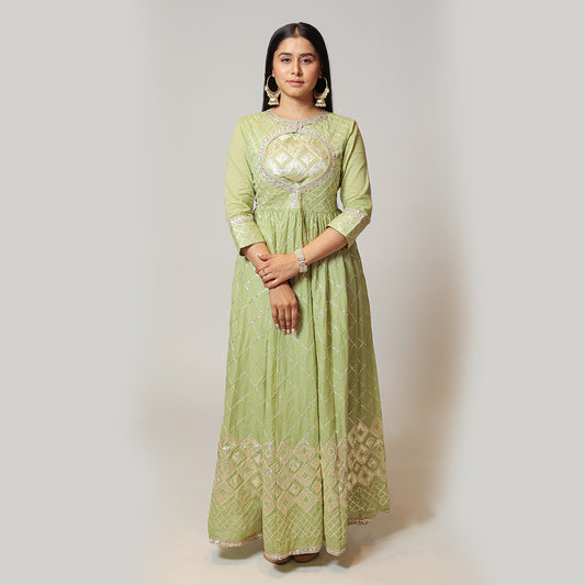 Pistachio Dream Cotton Long Dress Gown