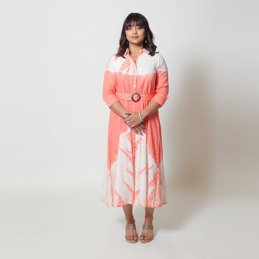 Peachy White Cotton Summer Dress