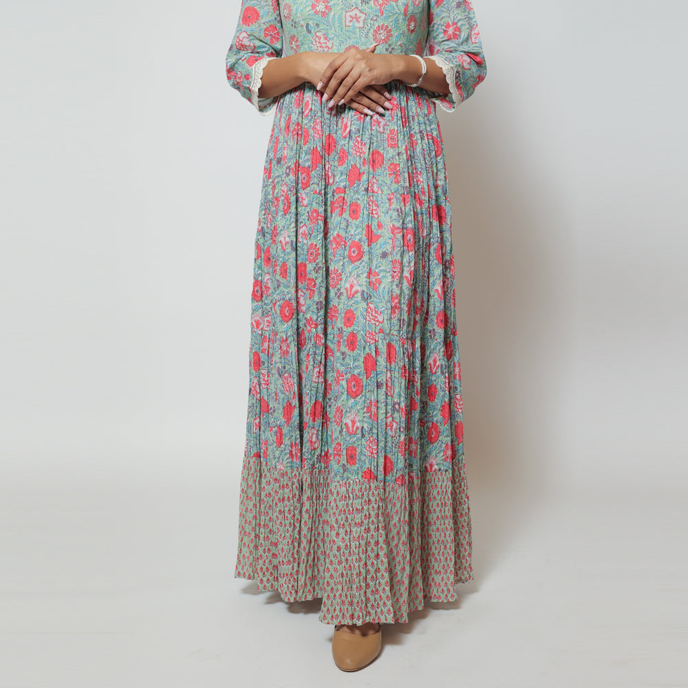 Rama Green Cotton Long Dress Gown