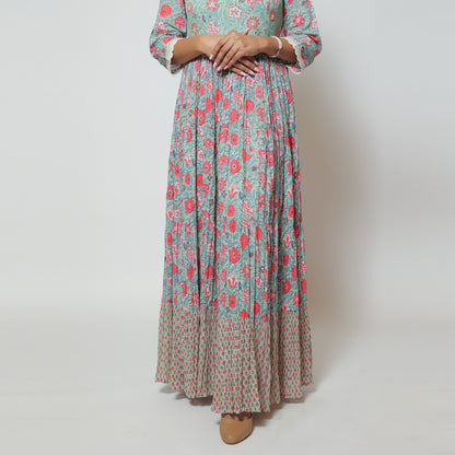 Rama Green Cotton Long Dress Gown