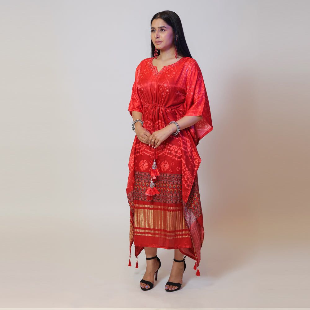 Red Gaji Silk Kaftan