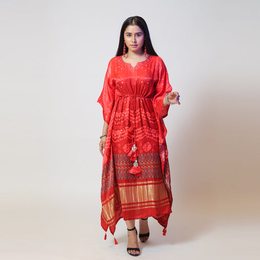 Red Gaji Silk Kaftan