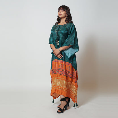 Green Gaji Silk Kaftan - Luxurious and Comfortable