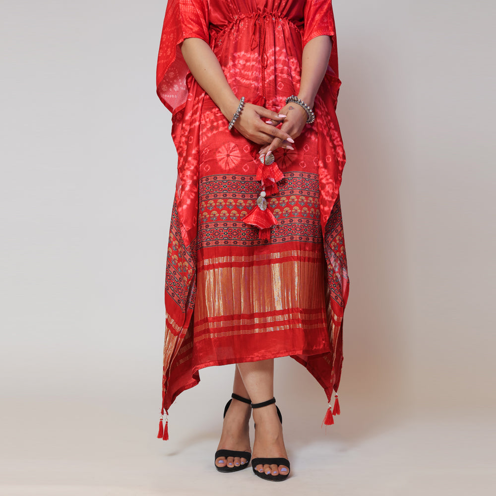 Red Gaji Silk Kaftan