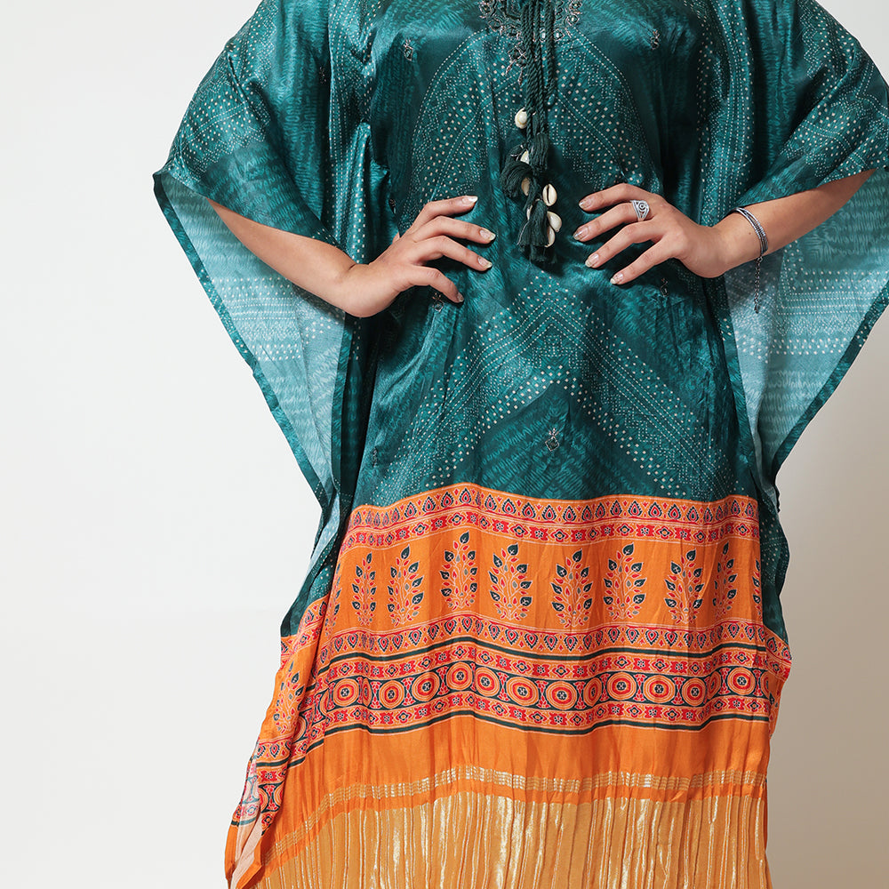 Green Gaji Silk Kaftan - Luxurious and Comfortable