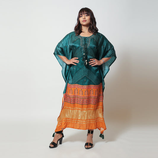 Green Gaji Silk Kaftan - Luxurious and Comfortable